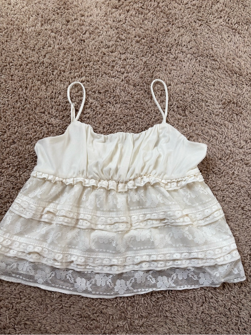 Cream Lace Tiered Spaghetti Strap Camisole